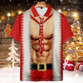 Christmas Men's Christmas Costume 3D Polo Santa Claus Muscle Abstract Print 3D Golf Outdoor Daily Wear Polyester Short Sleeve Turndown Shirts Wine Autumn / Fal