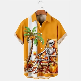 Halloween Men's Skull Tree Costumes Shirt Summer Hawaiian Shirt Short Sleeves Fashion Designer Casual Outdoor Street Summer Spring Turndown Print Black Purple