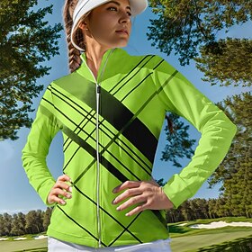 Women's Golf Jacket Pink Blue Green Long Sleeve Thermal Warm Golf Outerwear Top Plaid Ladies Golf Attire Clothes Outfits Wear Apparel