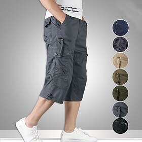 Men's Cargo Pants Cargo Trousers Work Pants Crop Hiking Shorts Multi Pocket Plain Camouflage Comfort Soft Calf-Length Casual Daily Streetwear Sports Fashion Kh