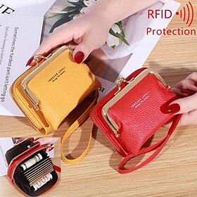 Women's Wallet Coin Purse Credit Card Holder Wallet PU Leather Shopping Daily Zipper Waterproof Lightweight Durable Solid Color Black Yellow Pink
