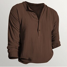 Men's Henley Shirt Long Sleeve Shirt Plain Henley Street Vacation Long Sleeve Clothing Apparel Linen Designer Basic Modern Contemporary