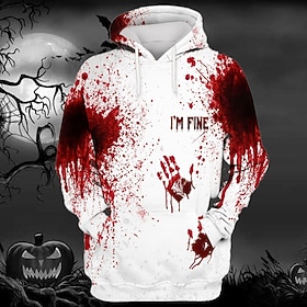 Halloween Herren Blut Spritzer Grafikdrucke Hand Hoodie Hoodies Sweatshirt Täglich Klassisch Langarm Kapuzenpullover Urlaub Ausgehen Rot Blau Druck Frühling  H