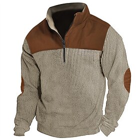 Men's T shirt Tee Henley Shirt Waffle Knit Tee Tee Top Long Sleeve Shirt Color Block Stand Collar Street Vacation Long Sleeve Patchwork Clothing Apparel Fashio
