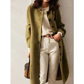 Women's Long Pea Coat Fall Single Breasted Wool Blend Coat Winter Overcoat Warm Windproof Trench Coat Stylish Casual Street Jacket Long Sleeve Plain with Pocke