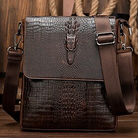 Vintage Genuine Leather Shoulder Bag Crocodile Pattern Crossbody Bag For Work Commute Business Bag Husband Gift