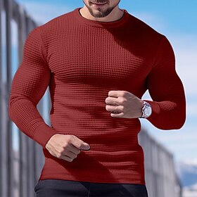 Men's T shirt Tee Waffle Shirt Tee Top Long Sleeve Shirt Plain Crew Neck Street Vacation Long Sleeve Clothing Apparel Fashion Designer Basic