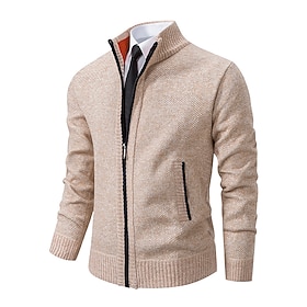 Men's Cardigan Sweater Zip Sweater Ribbed Knit Cropped Knitted Plain Standing Collar Warm Ups Modern Contemporary Daily Wear Going out Clothing Apparel Spring