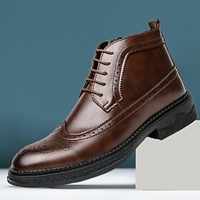 Men's Boots Brogue Dress Shoes Walking Casual Daily Leather Comfortable Booties / Ankle Boots Loafer Black Brown Spring Fall