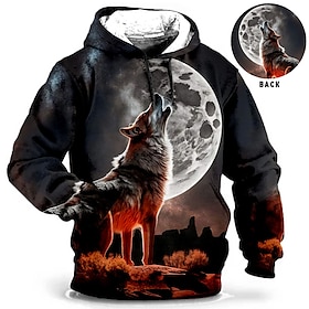 Tier Wolf Herren Täglich 3D-Druck Hoodie Sweatshirt Kapuze Festtage Ausgehen Strassenmode Hoodies Blau Orange Langarm Mit Kapuze Bedruckt F