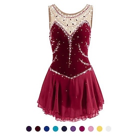 Figure Skating Dress Women's Girls' Ice Skating Dress Yan pink Aegean Blue White Patchwork Mesh Spandex Practice Competition Skating Wear Handmade Jeweled Rhin
