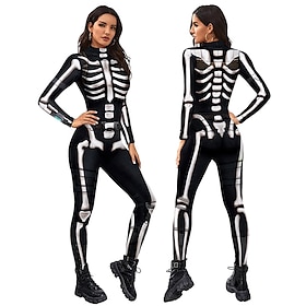 Skeleton Skull Carnival Costume Full Body Suit Cosplay Costume Party Costume Bodysuits Adults' Women's One Piece Scary Costume Performance Party Carnival Masqu