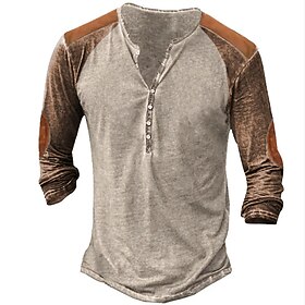 Men's T shirt Tee Henley Shirt Tee Top Long Sleeve Shirt Color Block Henley Street Vacation Long Sleeve Patchwork Clothing Apparel Vintage Designer Basic
