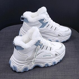 weiße Winter-Sneaker für Damen mit Plüschfutter und dicker Sohle – warme High-Top-Sportschuhe für kaltes Wetter