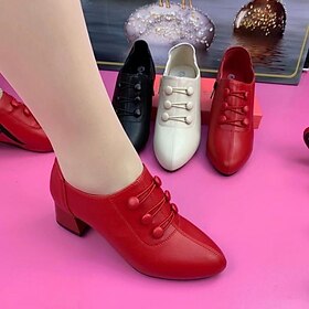 Women's Heels Pumps Valentines Gifts Comfort Shoes Party Office Daily Solid Color Button Chunky Heel Pointed Toe Fashion Minimalism Faux Leather Loafer Black R