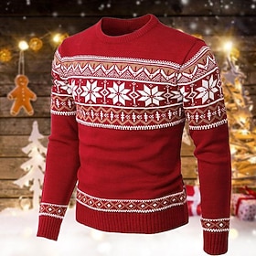 Ugly Christmas Sweater Men's Sweaters Snowflake Knitting Print Pullover Jumper New Years Eve Sweater Outdoor Daily Long Sleeve Crewnecks Red Navy Blue Green Fa