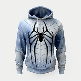Halloween Spider Hoodie Mens Graphic Spiders Web Fashion Daily Basic 3D Print Pullover Sports Outdoor Holiday Vacation Hoodies Royal Blue Sky Hooded Spider Gre
