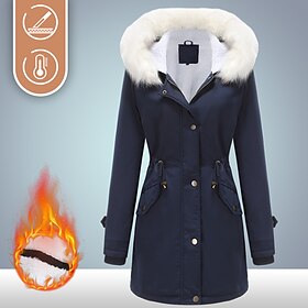 Women's Parka Jacket Hiking Windbreaker Hiking Fleece Jacket Winter Outdoor Thermal Warm Fleece Lining Windproof Winter Jacket Full Length Visible Zipper Fishi