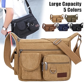Men's Crossbody Bag Shoulder Bag Hobo Bag Canvas Outdoor Daily Holiday Zipper Large Capacity Foldable Lightweight Solid Color Large black Large green Large blu