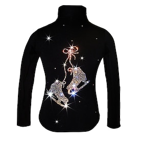Figure Skating Fleece Jacket Women's Girls' Ice Skating Jacket Top Black Pink Blue Stretchy Training Competition Skating Wear Thermal Warm Crystal / Rhinestone