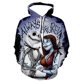 The Nightmare Before Christmas Jack Skellington Hoodie Cartoon Manga Anime Front Pocket Graphic Hoodie For Men's Women's Unisex Adults' 3D Print 100% Polyester