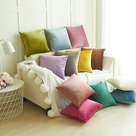 dekorative kasteputer fløyel putetrekk ensfarget til soverom stue sofa sofastol rosa blå salvie grønn lilla gul brent oransje