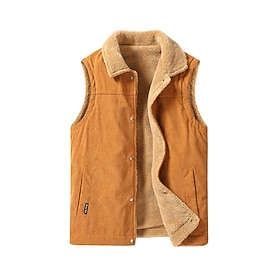 Men's Gilet Outdoor Daily Wear Vacation Going out Fashion Basic Fall Winter Zipper Pocket Polyester Warm Plain Zipper Turndown Regular Fit Black White Yellow