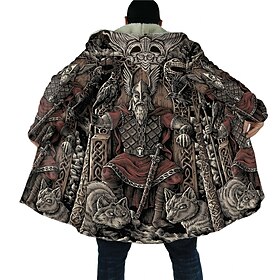 Men's Totem Winter Coat Fleece Jacket Coat Warm Comfortable Breathable Vintage Abstract Sports  Outdoor Daily Wear Going out Zipper Pocket Print Fall  Winter H