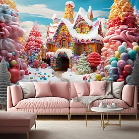 Tapisserie murale suspendue de la maison Candyland, grande tapisserie, décoration murale, toile de fond pour photographie, couverture, rideau, maison, chambre