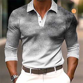 Optical Illusion Men's Vintage Print 3D Outdoor Casual Daily Streetwear Polyester Long Sleeve Turndown Polo Shirts Brown Gray Fall  Winter