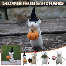 Souris d'Halloween avec citrouille, souris de Noël avec un cadeau, jolie souris en feutre, souris à feutrer à l'aiguille, souris d'anniversaire, kit de feutrag