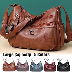 Women's Black Faux Leather Shoulder Bag  Multi-Pocket Crossbody Handbag for Work, Travel, and Daily Use