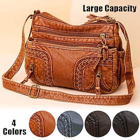 Women's Vintage Brown Faux Leather Shoulder Bag  Boho Crossbody Handbag with Multiple Pockets, Stylish Everyday Purse for Casual  Travel