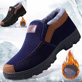 Men's Boots Snow Boots Winter Boots Comfort Shoes Fleece lined Walking Vintage Casual Outdoor Daily Leather Warm Height Increasing Comfortable Loafer Black cot