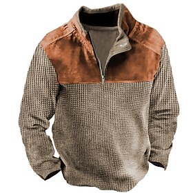 Men's T shirt Tee Waffle Henley Shirt Henley Shirt Tee Top Long Sleeve Shirt Color Block Henley Street Vacation Long Sleeve Patchwork Clothing Apparel Fashion