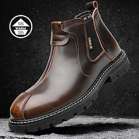 Men's Boots Chelsea Boots Bootie Lug Sole Comfort Shoes Fleece lined Walking Vintage Casual Outdoor Daily PU Warm Height Increasing Comfortable Booties / Ankle