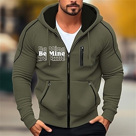 Valentines Day Be Mine Mens Graphic Hoodie Tactical Military Army Green Daily Casual Outerwear Zip Vacation Going Streetwear Hoodies Black