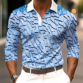 Verre Homme Abstrait Imprimer 3D Extérieur Casual Quotidien Vêtement De Rue Polyester Manche Longue Col Rabattu Polos Rose Claire Bleu Auto