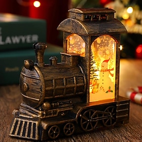Christmas Train Snow, LED Night Light Battery Powered Christmas Snow Globe Lantern Train for Holiday Decoration, Birthday, Banquet, Party, Room Display, Shop D