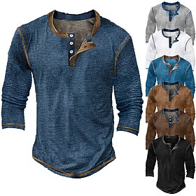 Men's T shirt Tee Henley Shirt Waffle Knit Tee Tee Top Long Sleeve Shirt Color Block Henley Street Vacation Long Sleeve Patchwork Clothing Apparel Fashion Desi