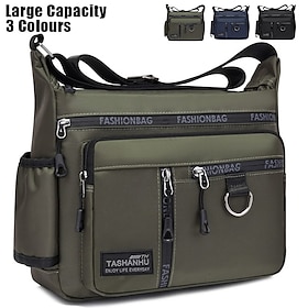 Men's Black Multi-pocket Nylon Crossbody Messenger Bag  Lightweight Waterproof Shoulder Bag for Work, Travel, and Daily Commute