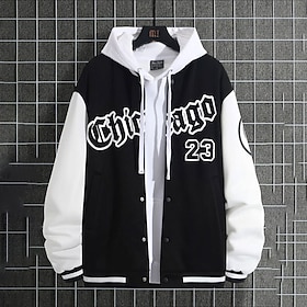 Men's Bomber Jacket Transition Jacket Varsity Jacket Outdoor Vacation Warm Buttons Pocket Fall Winter Color Block Fashion Streetwear Standing Collar Regular Ap
