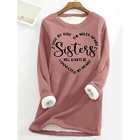Women's Sweatshirt Pullover Sherpa Fleece Lined Letter Warm Fuzzy Black Dark Pink Red Casual Sports Round Neck Long Sleeve Top Micro-elastic Fall Winter