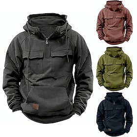 Men's Hoodie Quarter Zip Hoodie Tactical Hoodie Wine Red Black Wine Army Green Navy Blue Hooded Plain Tactical Sports  Outdoor Daily Streetwear Cool Casual Spr