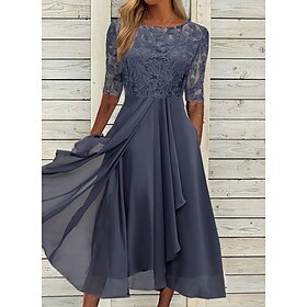 Women's Cocktail Party Dress Lace Dress Midi Dress Green Blue Purple Half Sleeve Floral Embroidery Lace Summer Spring Crew Neck Elegant Classic Wedding Guest 2