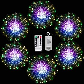 6 Pcs Firework Lights Led Copper Wire Starburst String Lights 8 Modes Battery Operated Fairy Lights with Remote Wedding Decorative Hanging Lights for Party Pa