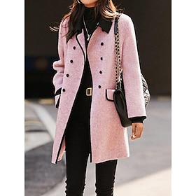 Women's Coat Warm Breathable Valentine's Day Street Daily Wear Weekend Button Pocket Double Breasted Lapel Fashion Daily Modern Solid Color