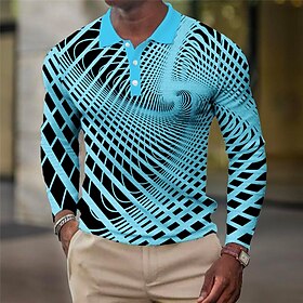Optical Illusion Geometry Men's Abstract Print 3D Waffle Polo Shirt Outdoor Casual Daily Streetwear Waffle Fabric Long Sleeve Turndown Polo
