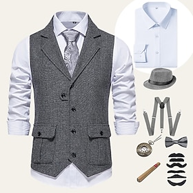 Roaring 20s 1920s Retro Vintage Outfits Shirt Waistcoat Normal Gentleman Gangster Solid Color Fancy Dress Men's Halloween Carnival New Year Prom Party / Evenin