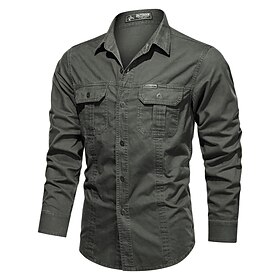 Voor heren Overhemd Werkkleding shirts Werkhemden Overhemd met knopen Overhemdjasje Cargoshirt Wit Leger Groen blauw Khaki Lange mouw Effen Strijkijzer Casual
